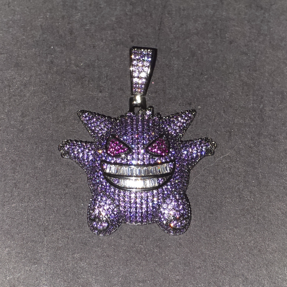 Iced Out Gengar Pokemon Pendant 925 Sterling Silver AAA CZ Simulated Diamond